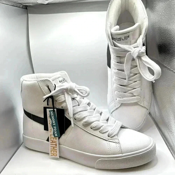 RACHEL ZOE BRAND NEW WITH TAGS HIGH TOPS WHITE LEATHER WITH BLACK ACCENT - Picture 1 of 6